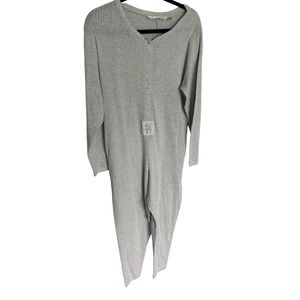 Victoria's Secret Gray Pointelle Knit Union Suit Henley Pajamas Tall Medium